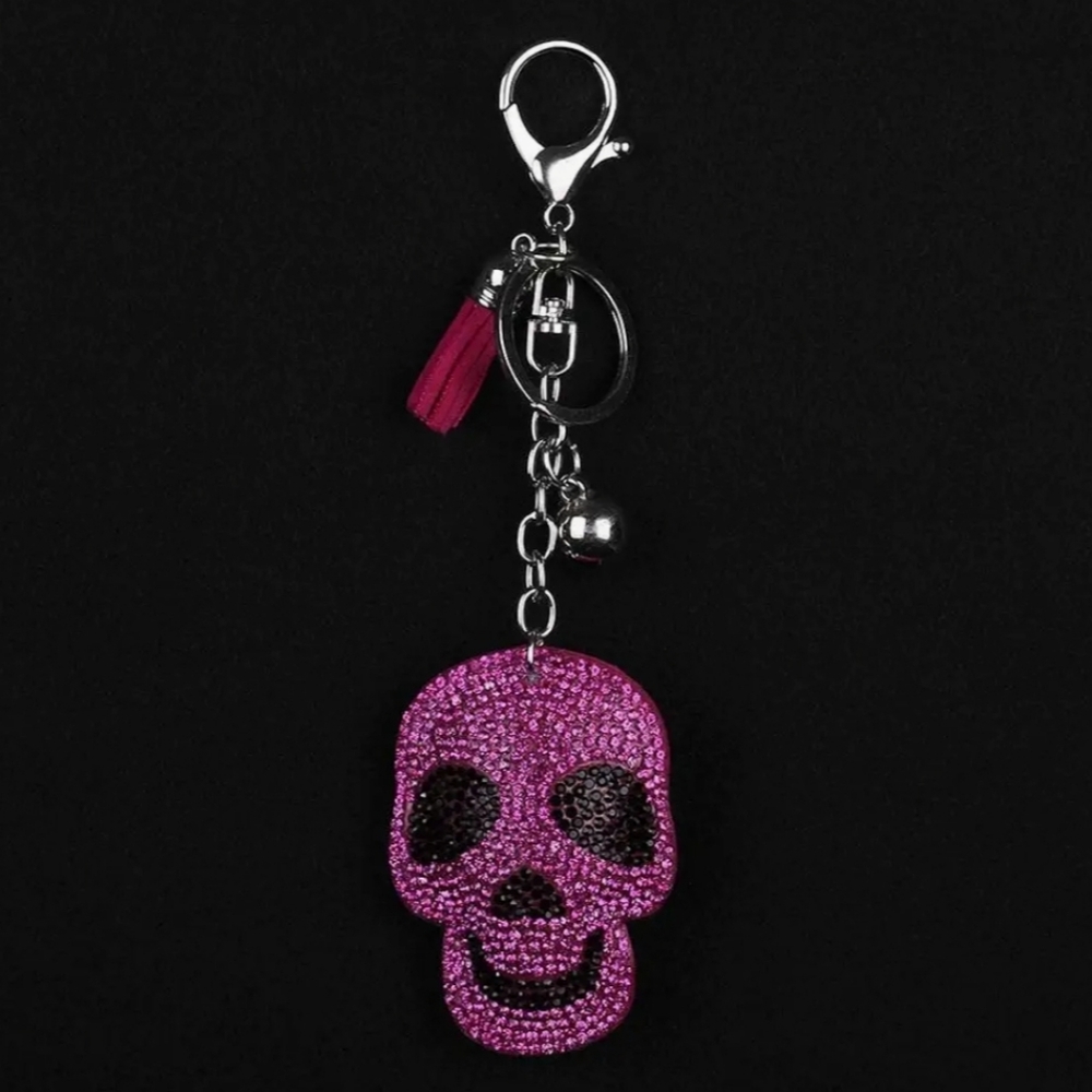 Rhinestone Pendant Tassel Key Ring for Purse Handbag Car Decor Skull Black - Picture 3 of 9